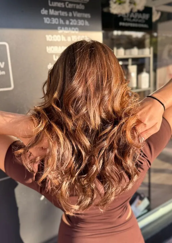 Melena cobriza con ondas, de espaldas · Al Pelo Estilistas