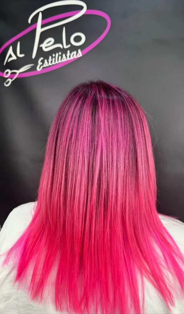 Melena lisa en fucsia intenso · Al Pelo Estilistas